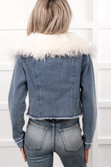 Unapologetic Glow Denim Fur Collar Jacket (Light Blue)
