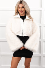 Cabin Comfort Faux Fur Cropped Jacket (White)