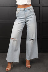 Vivienne Wide Leg Ripped Hidden Jeans (Light)