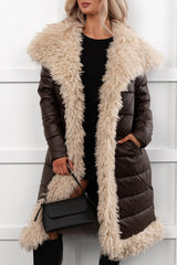Fashioned Right Faux Fur Trim Puffer Coat (Coffee)