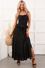 Dancing With Gravity Smocked Peplum Tank Top (Black)