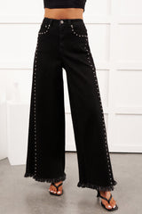 Galvan Wide Leg Studded Camellia Jeans (Black Wash)