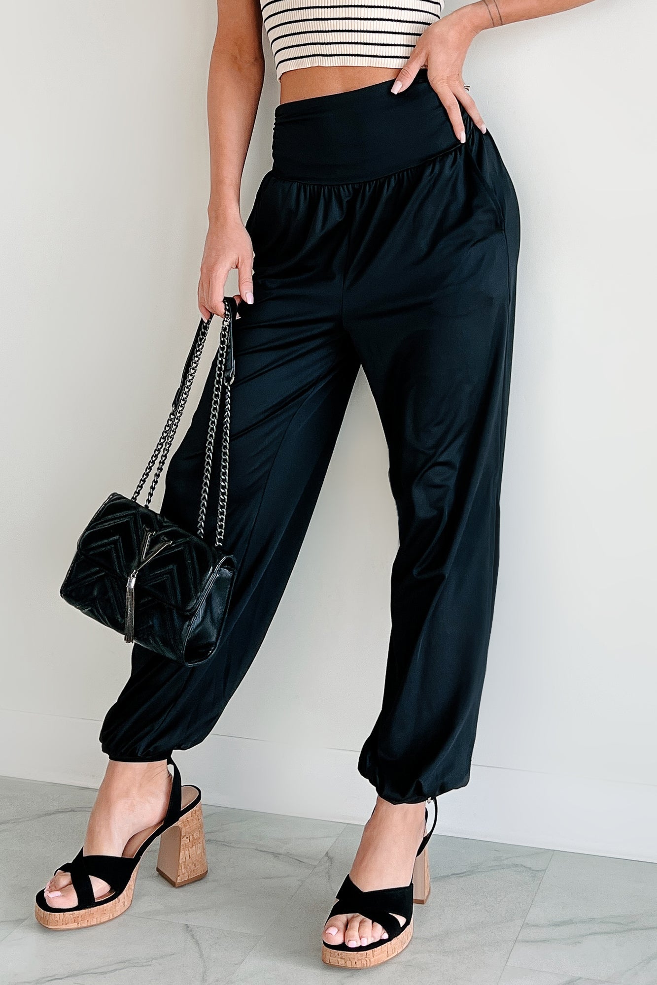 Not A Care In The World High Waist Harem Pants (Black)