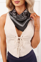 Wander West Paisley Print Bandana Scarf (Black)