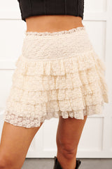 My First Kiss Lace Ruffled Layered Mini Skirt (Champagne)