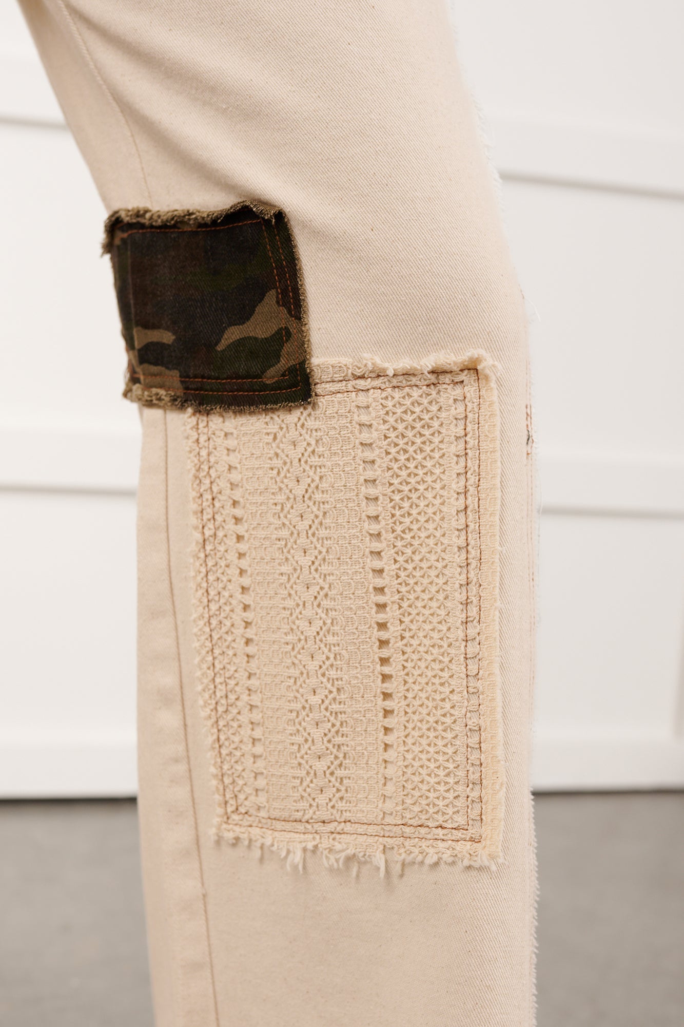 Rosales Wide Leg Camo Denim Pants (Ivory)