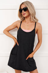 Lost In Maybe Romper-Lined Mini Dress (Black)