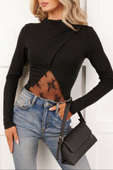 True Path Long Sleeve Lace Cut-Out Bodysuit (Black)