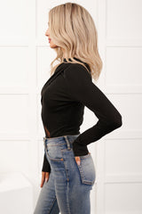 True Path Long Sleeve Lace Cut-Out Bodysuit (Black)