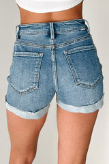 Coleen High Rise Cuffed Risen Denim Shorts (Medium)