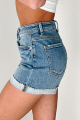 Coleen High Rise Cuffed Risen Denim Shorts (Medium)