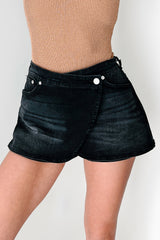 Got This In The Bag Wrap Denim Mini Skort (Black)