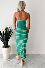 Just Hanging Loose Striped Tube Top & Skirt Set (Green/White)
