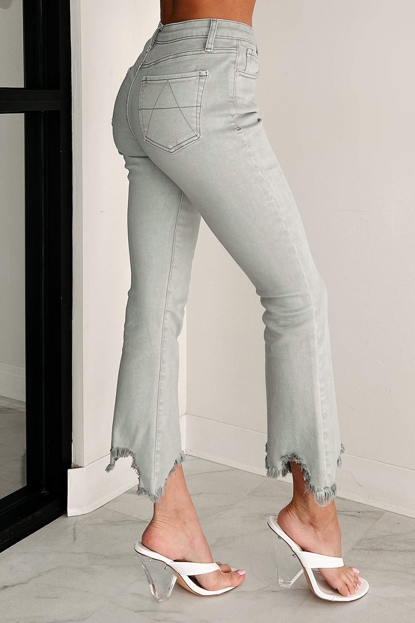 Tulsa Mid Rise Tummy Control Special A Kick Flare Jeans (Light Grey)