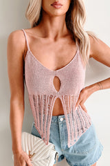 Petal Falling Breeze Cut Out Crochet Knit Tank Top (Pink)
