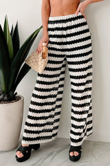 Breezy Not Busy Wide Leg Crochet Pants (Ivory/Black)