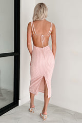Serenely Sweet Textured Bodycon Midi Dress (Pink)