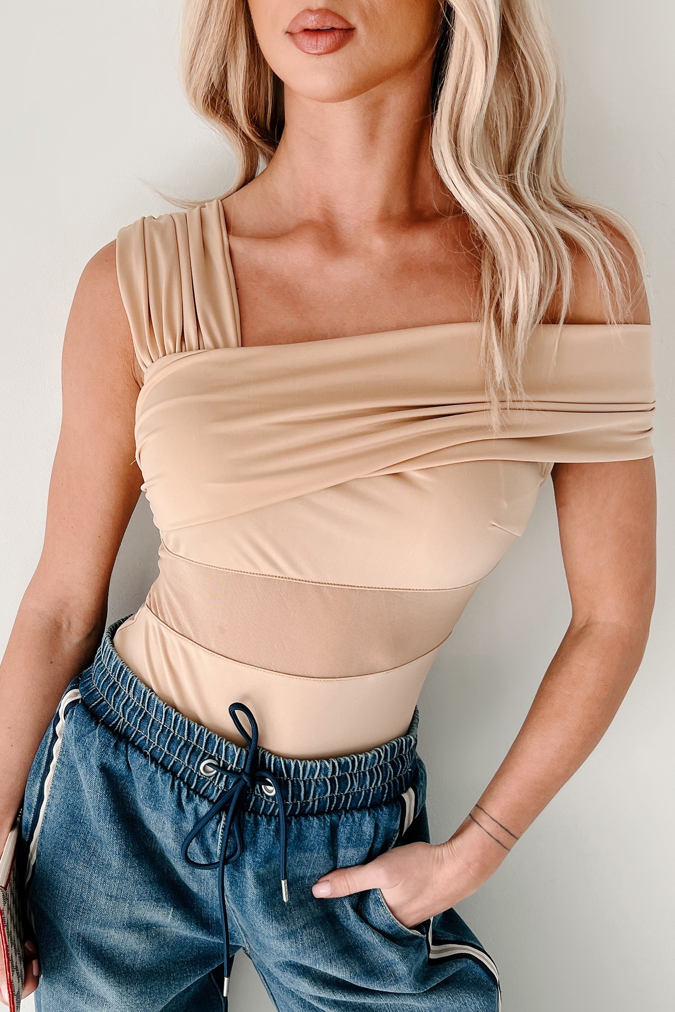 Heartfelt Moments Asymmetric Bodysuit (Nude)