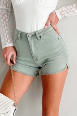 Jennilyn High Rise Frayed Hem Denim Kancan Shorts (Olive)