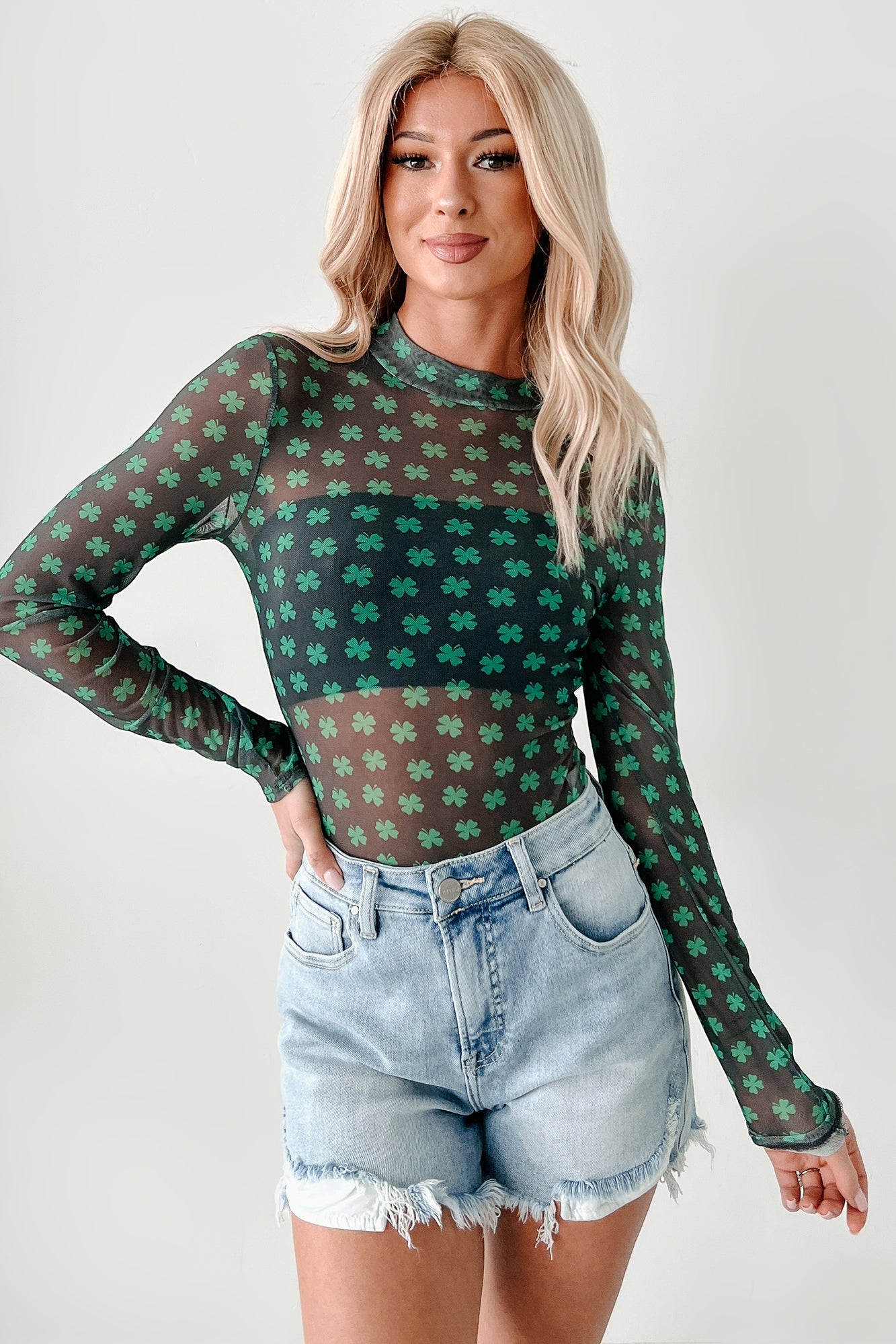 Lucky Lady NM Original Printed Mesh Bodysuit (Black/Green)