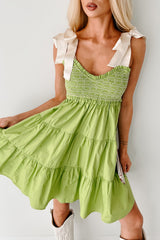 Is This Fate Tiered Ribbon Strap Mini Dress (Lime Green)