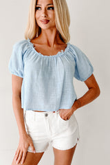 Heart In The Clouds Puff Sleeve Top (Sky)