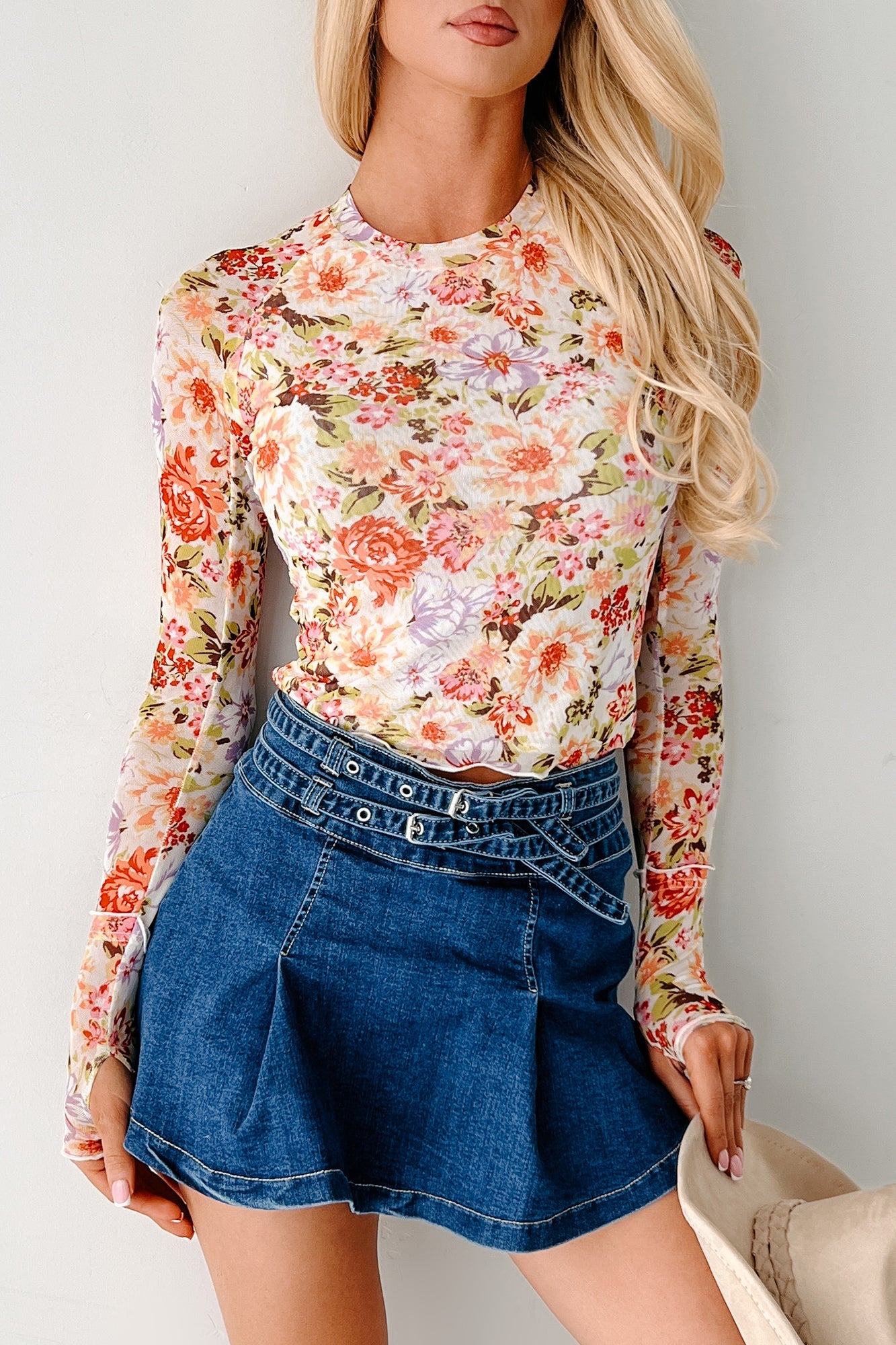 Love In Bloom Floral Mesh Long Sleeve Top (Cream/Multi)