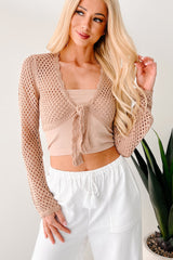 Riding Free Front Tie Crochet Top (Taupe)
