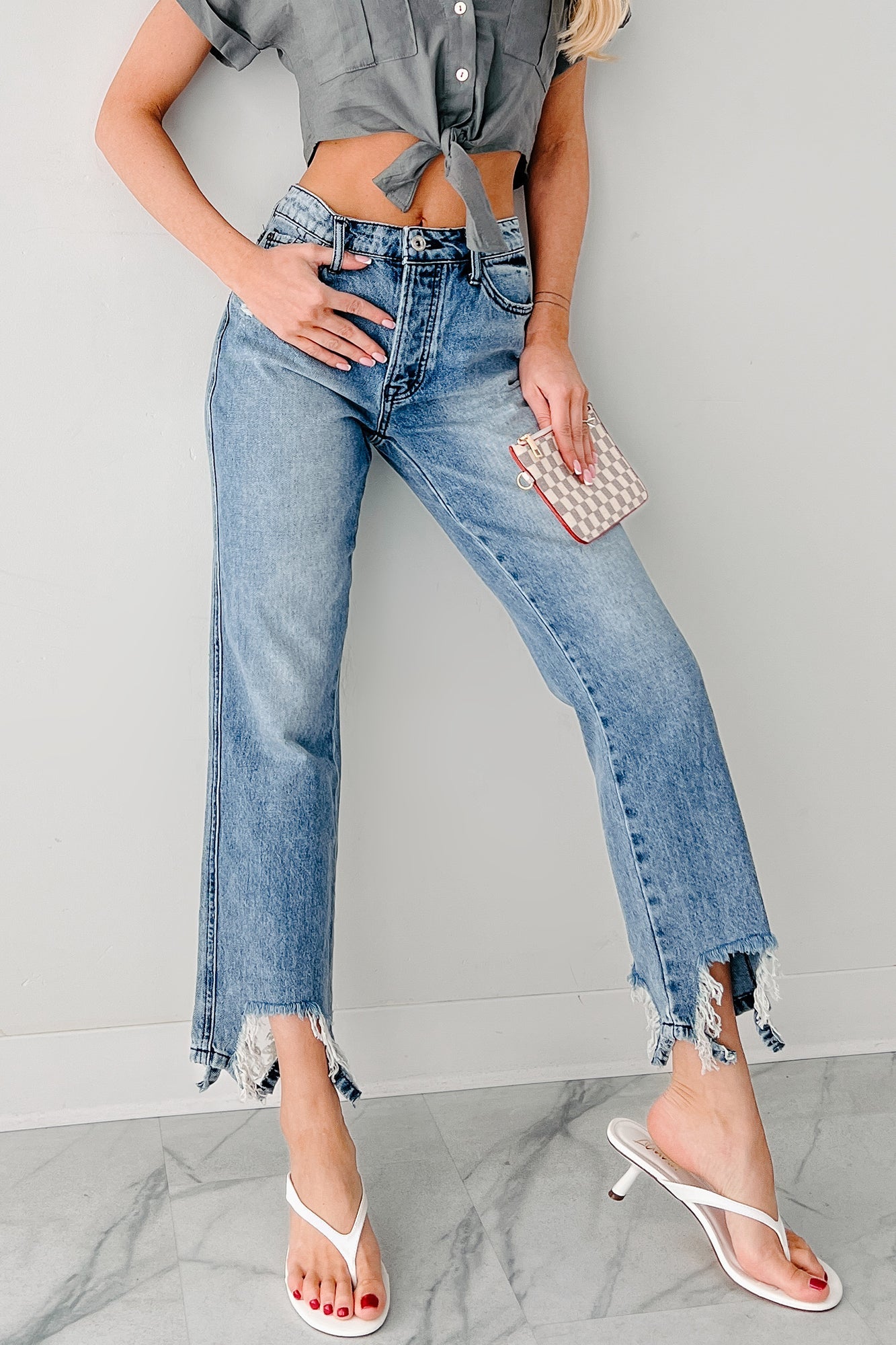 Rosanna Special A Distressed Hem Dad Jeans (Medium Light)