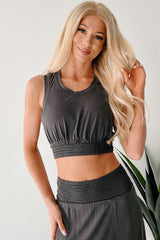 Bringing The Heat Smocked Hem Crop Top (Black)