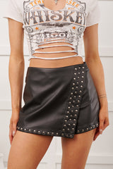 All For Me Faux Leather Studded Mini Skort (Black)