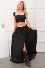 Easy Grace Crop Top & Maxi Skirt Set (Black)