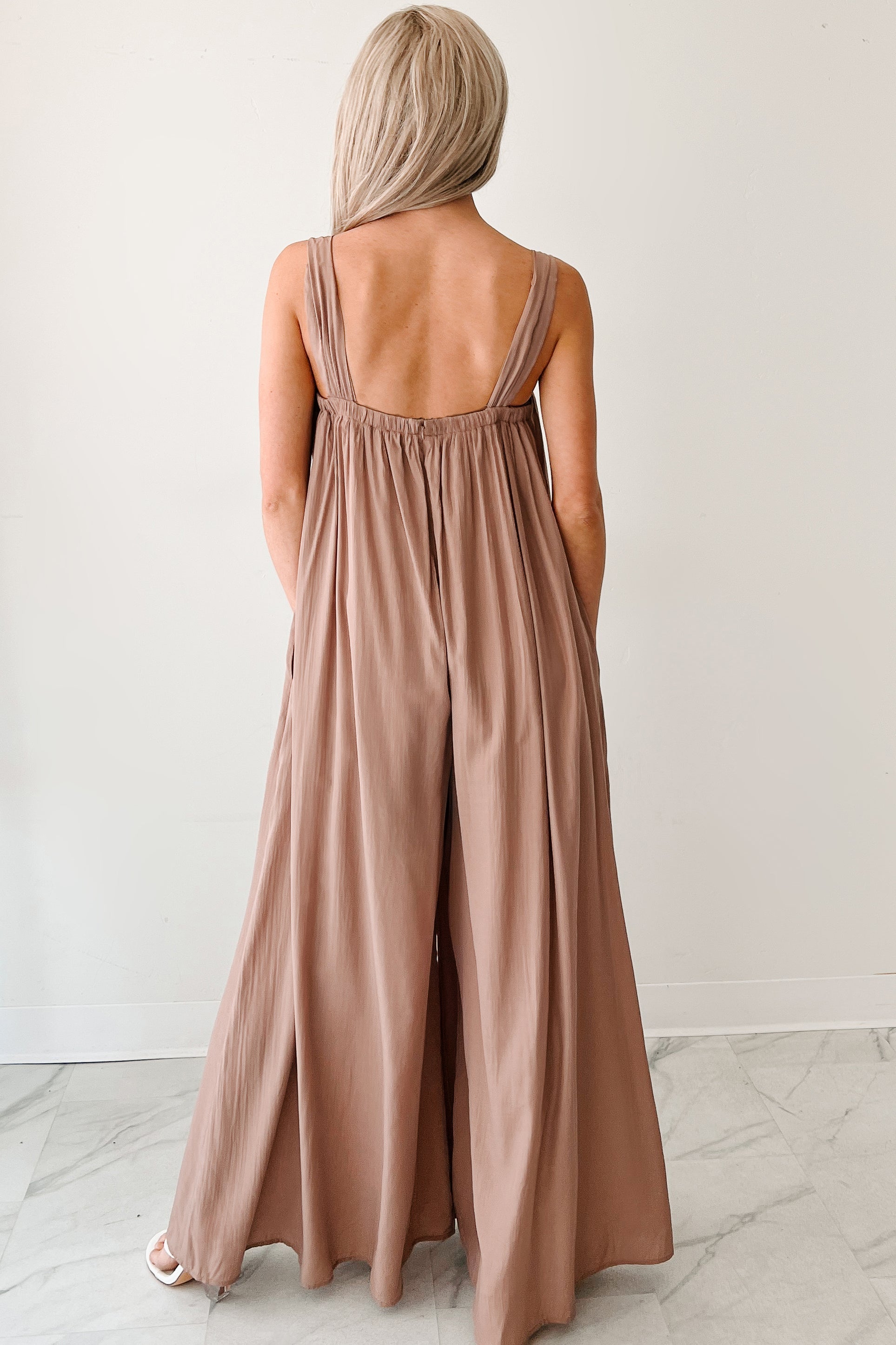 Elegance In Motion Sleeveless Flowy Jumpsuit (Mocha)
