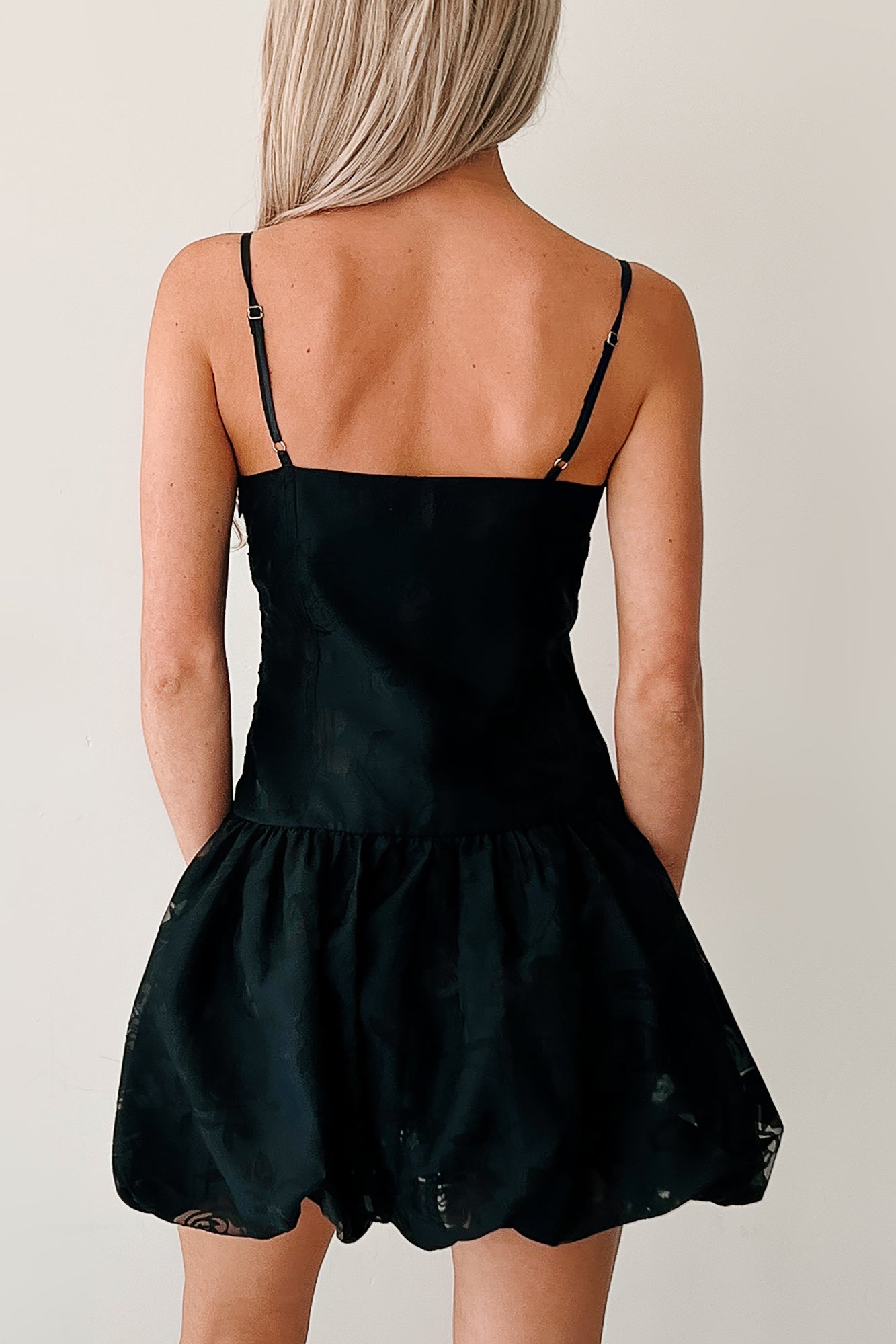 Bloom Brightly Floral Bubble Hem Mini Dress (Black)