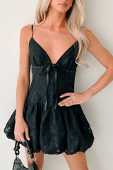 Bloom Brightly Floral Bubble Hem Mini Dress (Black)