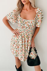 Pink Skies Floral Mini Dress (Cream)