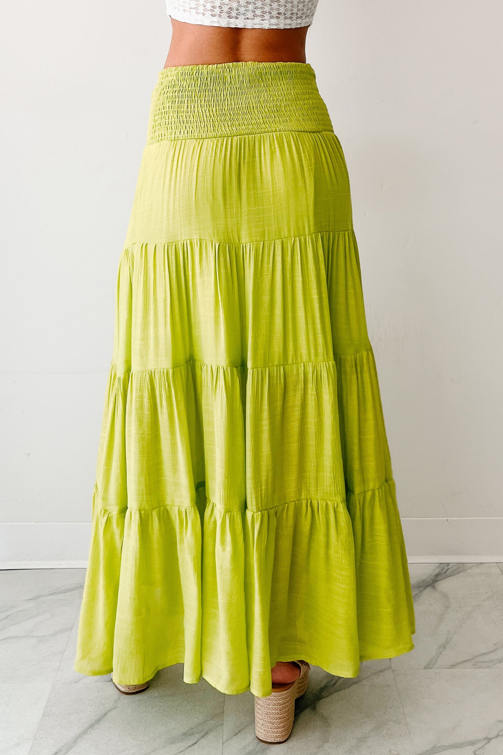 Simply Content Tiered Maxi Skirt (Lime Green)