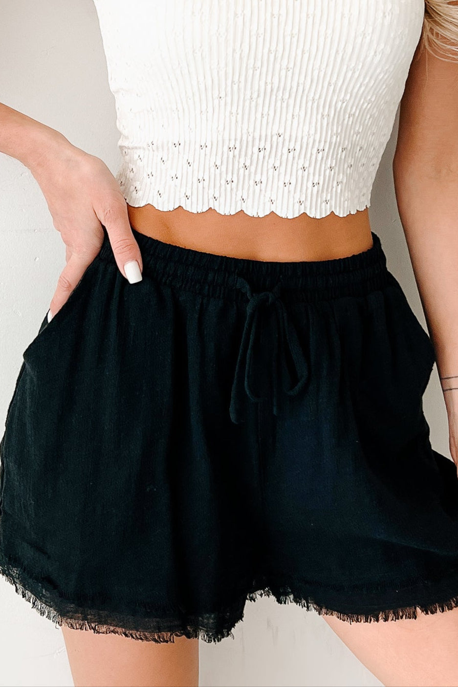 Savor Stillness High Rise Linen Shorts (Black)