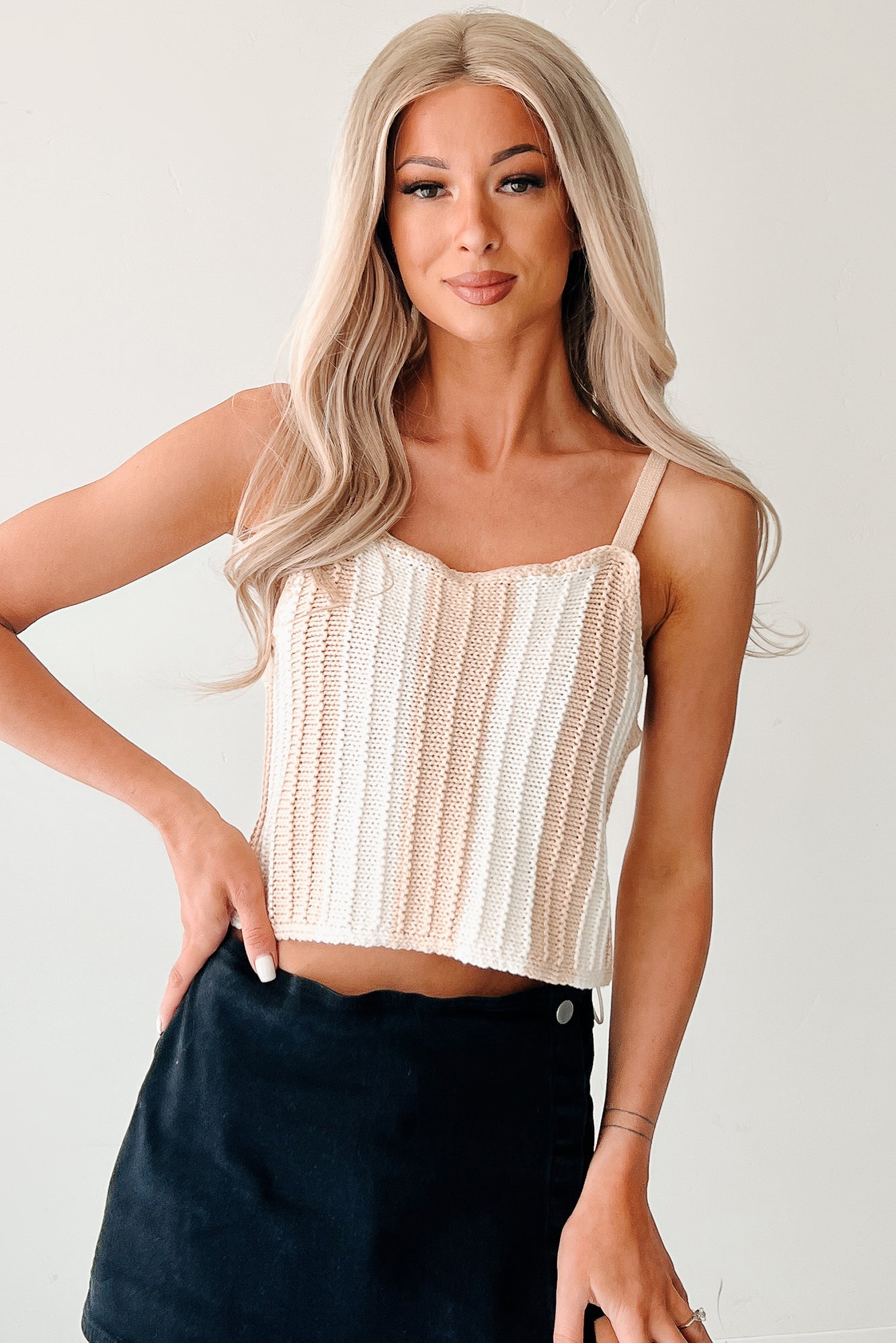 Electric Attraction Striped Crochet Tank Top (Taupe)