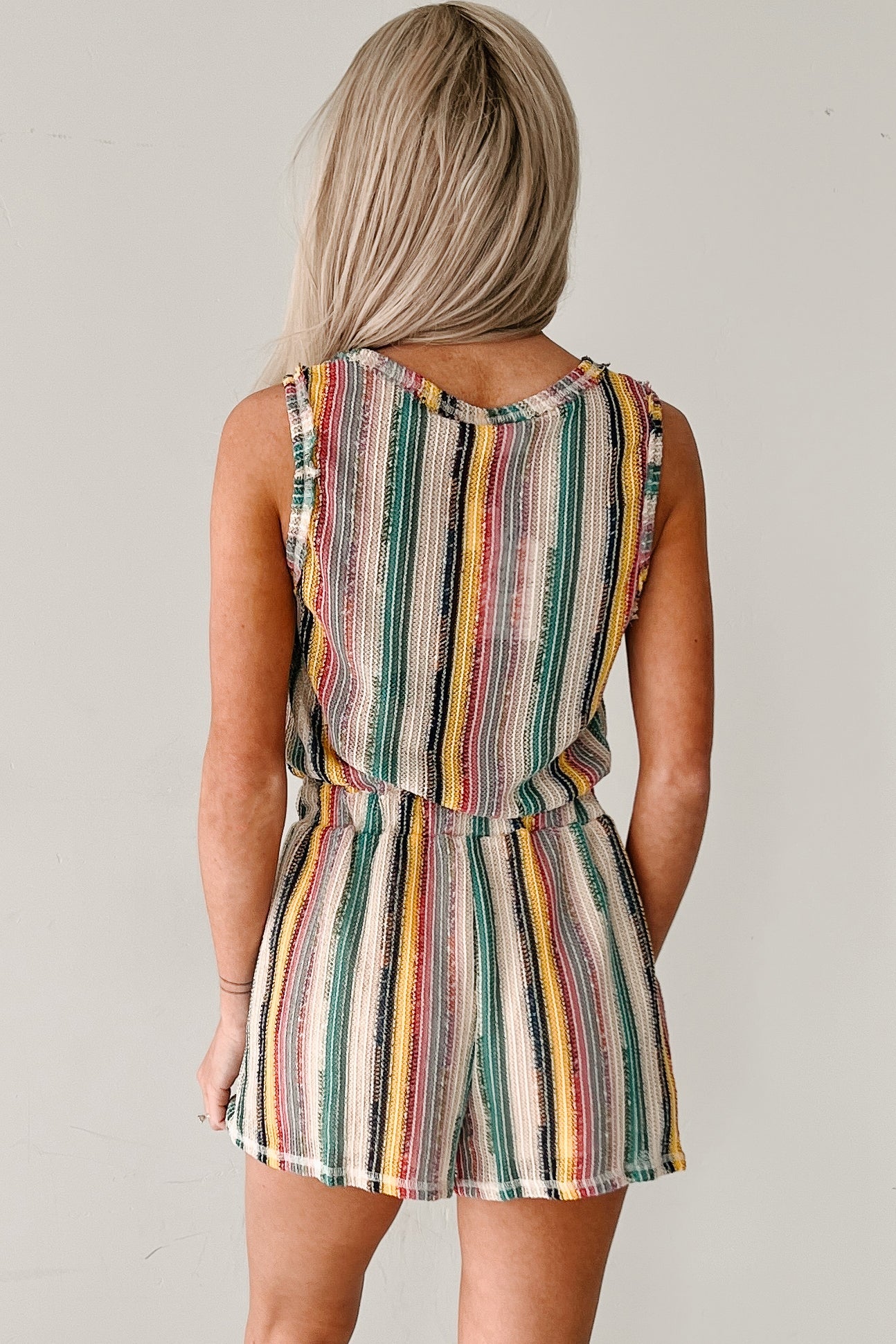 Boho Babe Sleeveless Stripe Romper (Natural Mix)