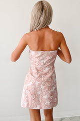 Vibrant Heart Strapless Floral Jacquard Mini Dress (Rose)
