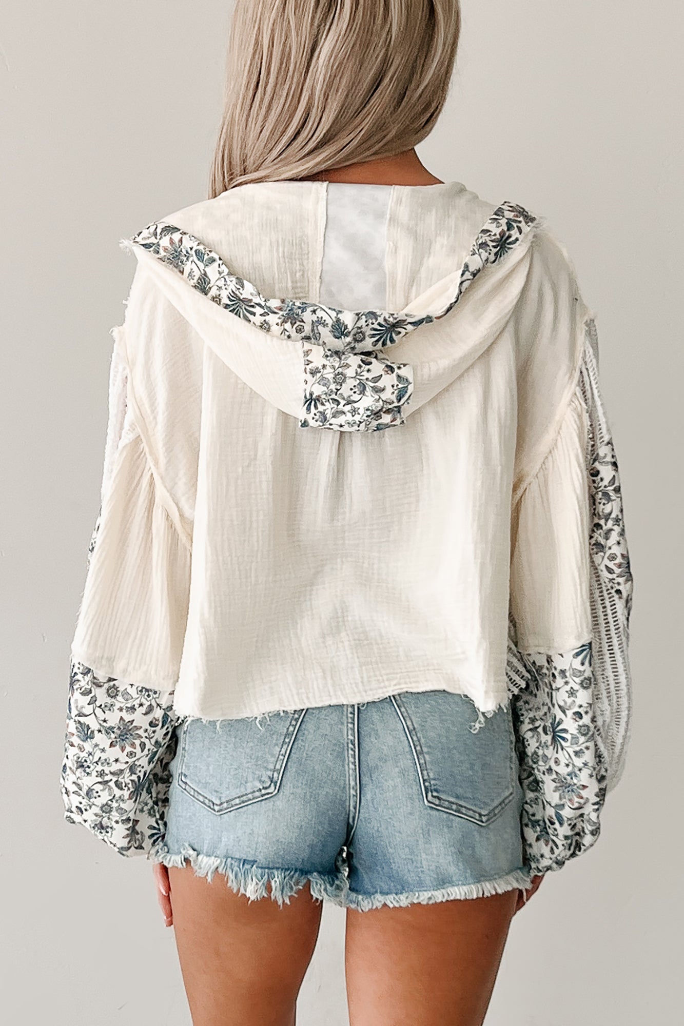Knitted Paths Floral Crochet Hooded Top (Natural)