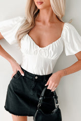 Humming Along Puff Sleeve Scoop Neck Bodysuit (White)