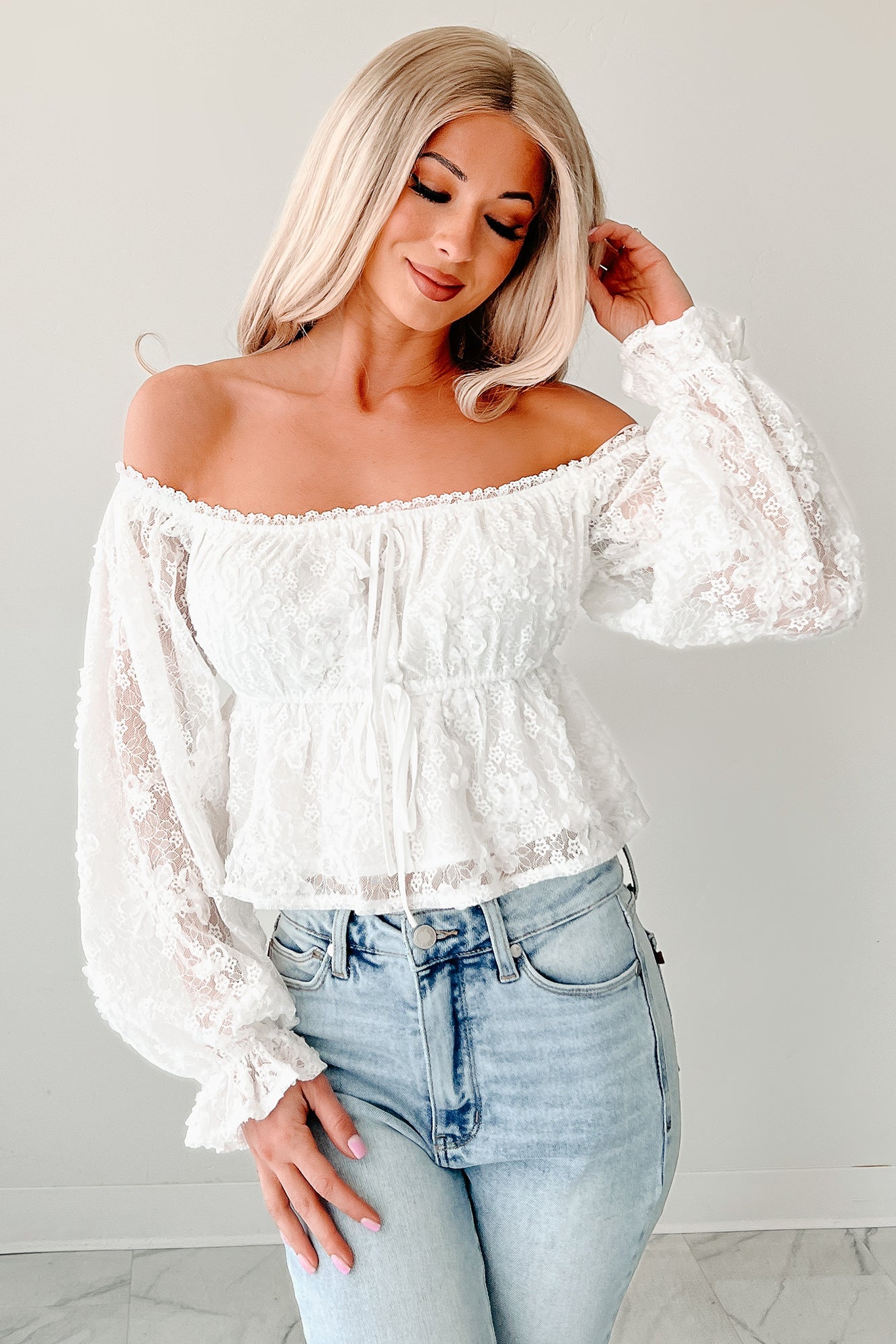 Frosted Whimsy Lace Long Sleeve Top (White)