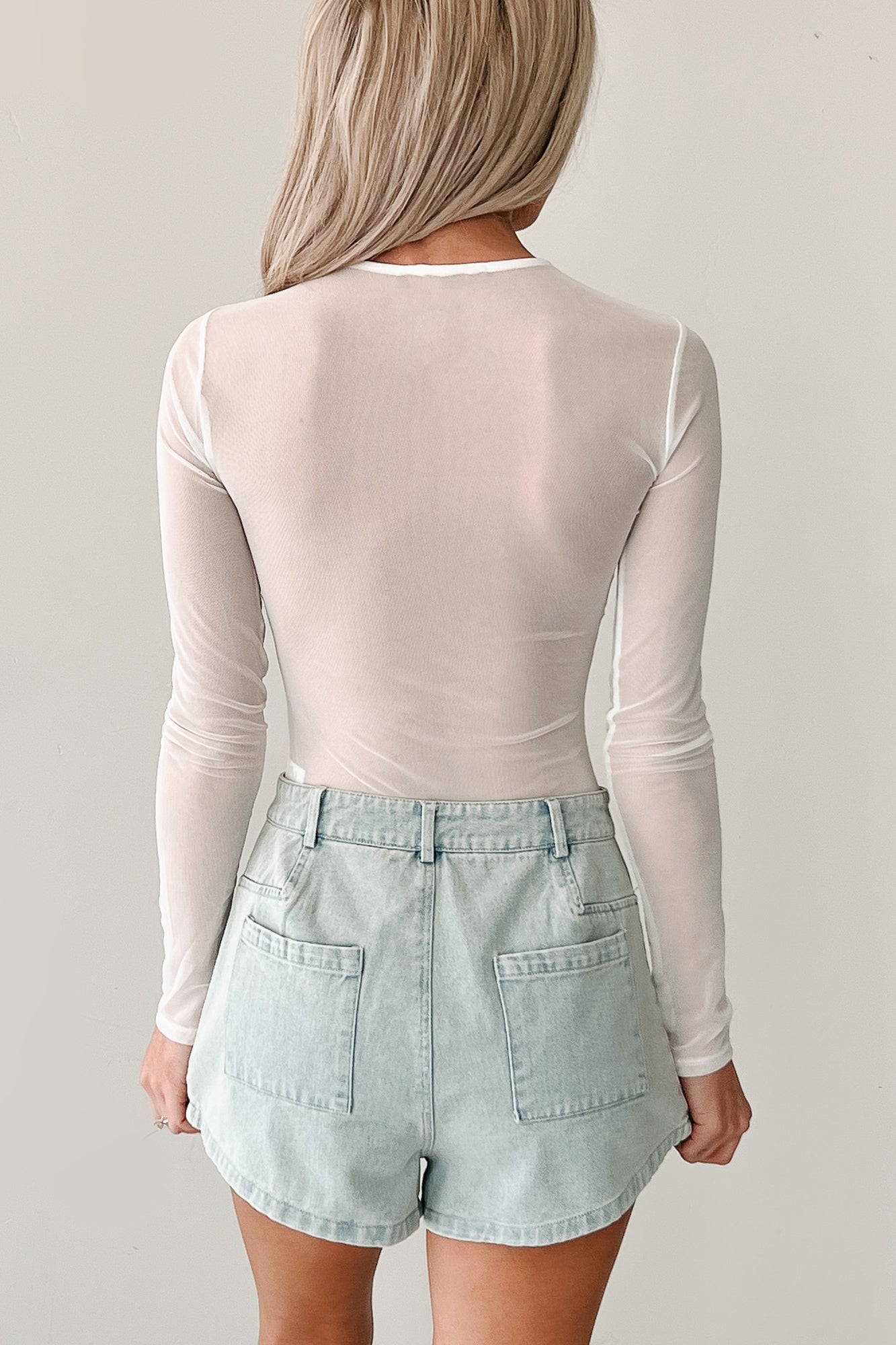 Golden Heart Mesh Long Sleeve Bodysuit (Ivory)