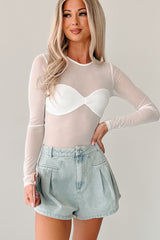 Golden Heart Mesh Long Sleeve Bodysuit (Ivory)