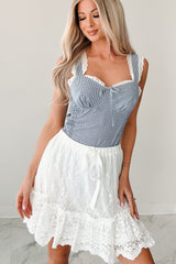 Need You Close Gingham Lace Bodysuit (Blue)