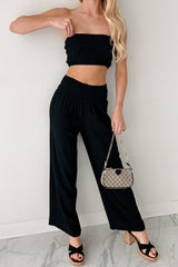 Comfy Moments Linen Tube Top & Pant Set (Black)