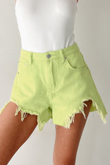 Jeanette High Rise Distressed Denim Shorts (Lime)