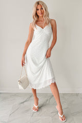 Just One Smile Polka Dot Midi Dress (Ivory/Olive)
